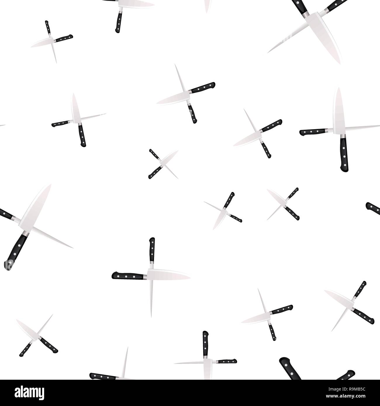 Nahtlose Muster der Küche Messer auf einem weißen Hintergrund. Vector Illustration in 3D-Stil Stock Vektor