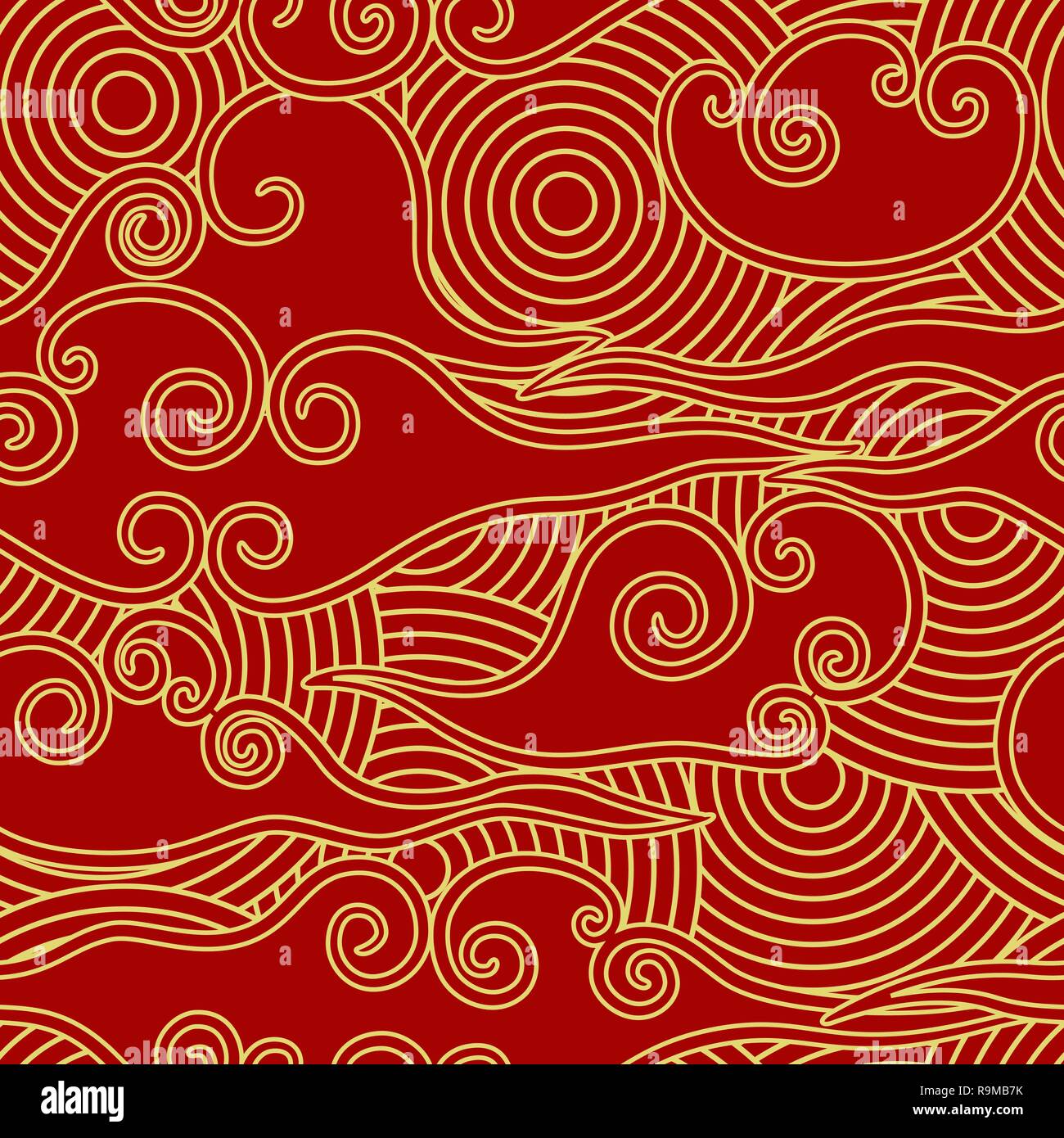 Der traditionellen chinesischen Stil Wolken und Kreise Skala rot und gold nahtlose Muster Stock Vektor