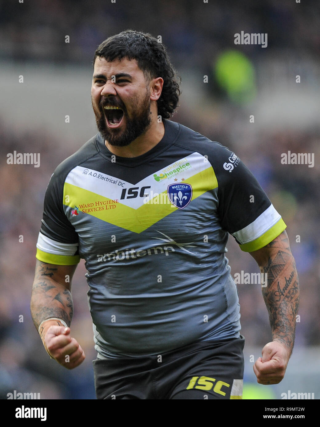 Leeds, Großbritannien. 26 Dez, 2018. Emerald Headingley Stadium, Leeds, England; Rugby League Wetherby Whaler Herausforderung, Leeds Rhinos vs Wakefield Trinity; David Fifita von Wakefield Trinity. Credit: Dean Williams/Alamy leben Nachrichten Stockfoto