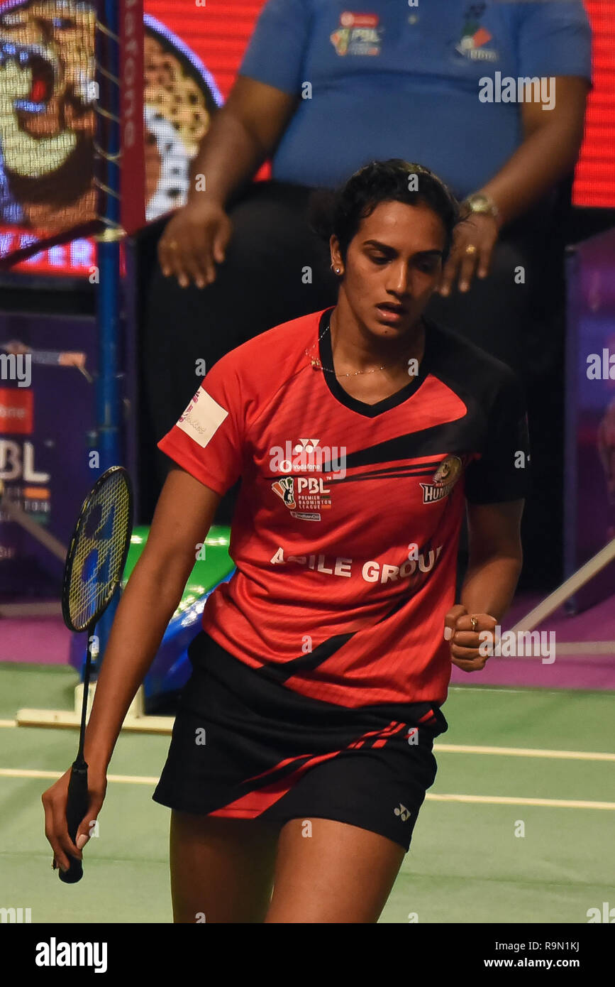 Hyderabad, Indien. 25 Dez, 2018. Die Spieler sind in Hyderabad Hunter vs Chennai Smashers Eröffnung Riegel in Vodafone Premier Badminton Liga 4 an Indoor Stadium Gachibowli Hyderabad. Credit: Varun Kumar Mukhia/Pacific Press/Alamy leben Nachrichten Stockfoto