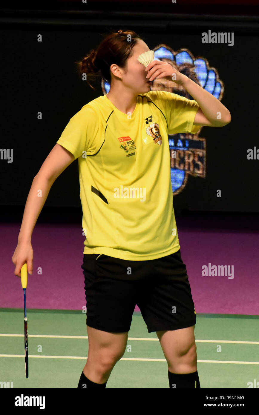 Hyderabad, Indien. 25 Dez, 2018. Die Spieler sind in Hyderabad Hunter vs Chennai Smashers Eröffnung Riegel in Vodafone Premier Badminton Liga 4 an Indoor Stadium Gachibowli Hyderabad. Credit: Varun Kumar Mukhia/Pacific Press/Alamy leben Nachrichten Stockfoto