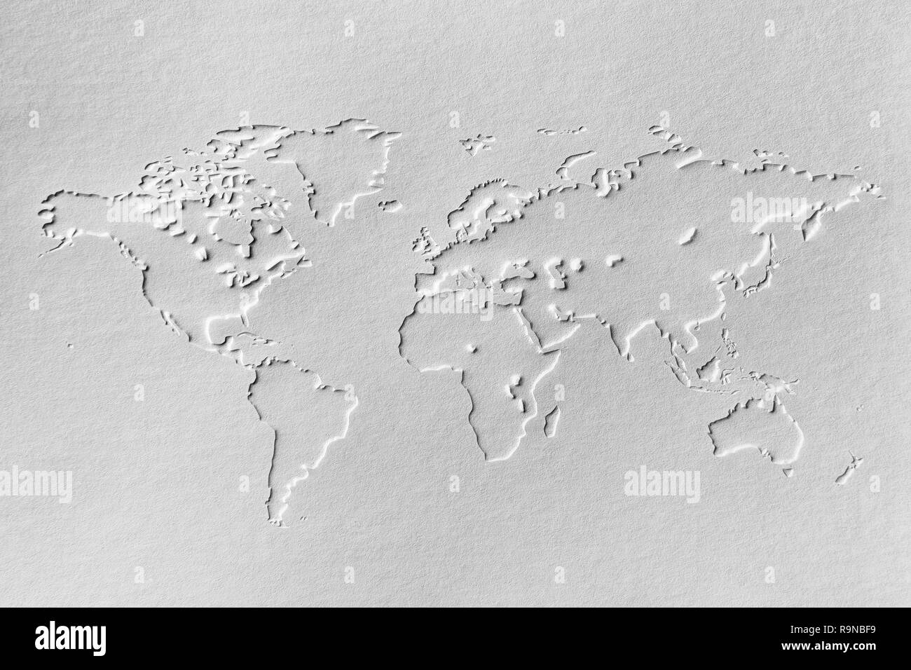 Eine Weltkarte aus Prägen von Papier Stockfoto