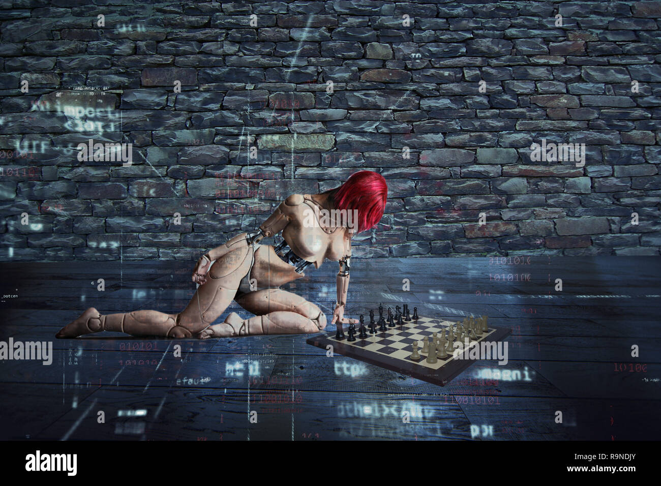 Weibliche android Schach spielen Stockfoto