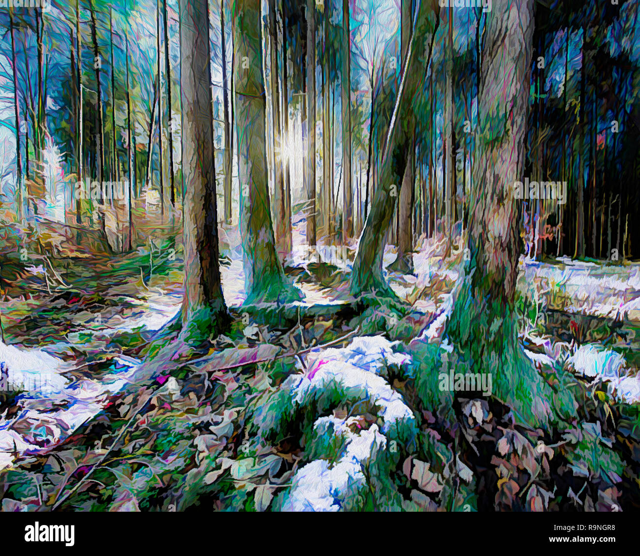 Digitale Kunst: Magical Woods in der Nähe von Bad Tölz, Bayern, Deutschland Stockfoto