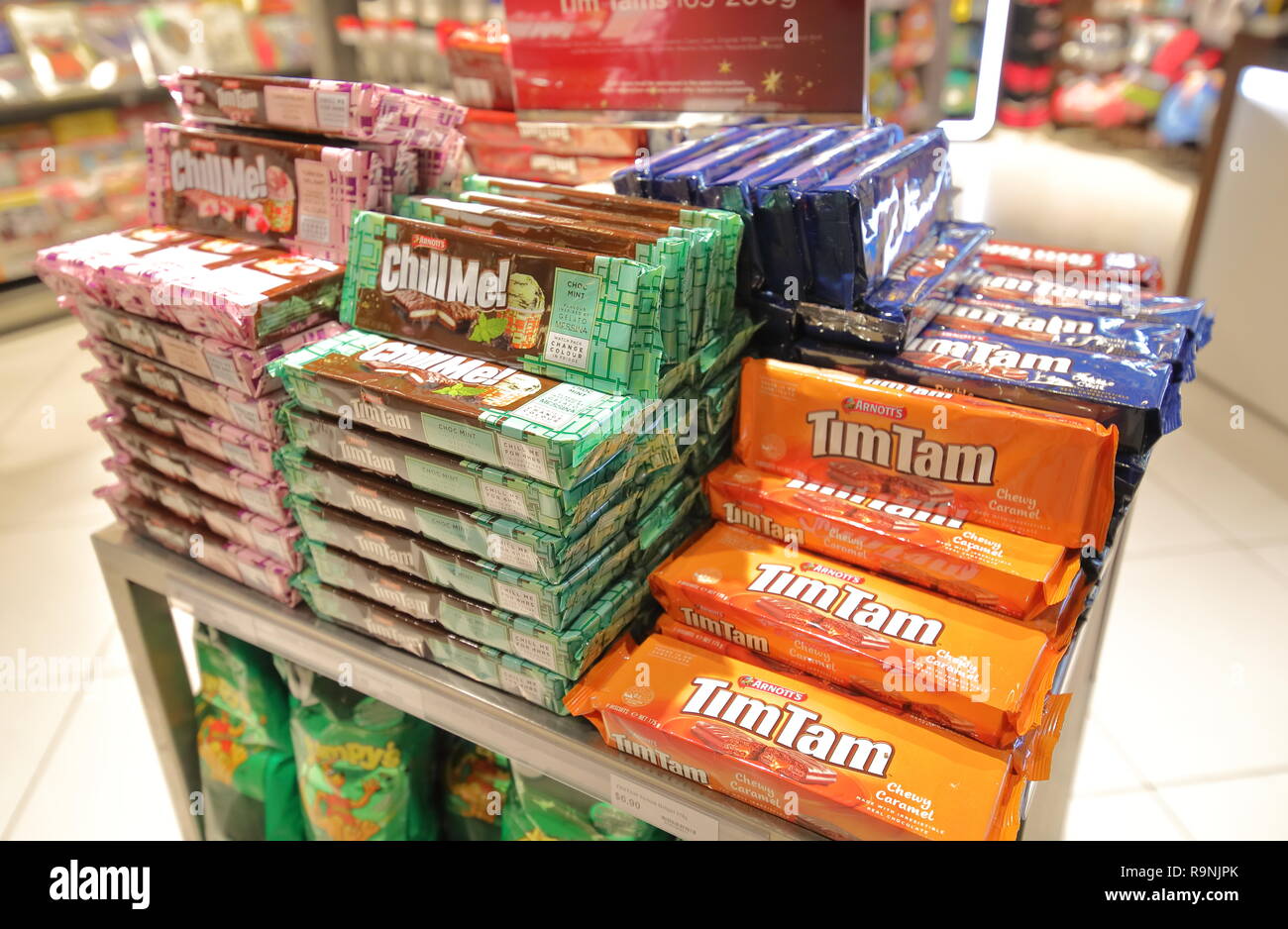 Tim Tam Schokolade am internationalen Flughafen Melbourne in Melbourne Australien verkauft. Stockfoto