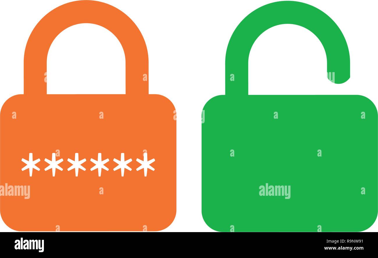 Entriegeln Symbol mit password Orange und Grün in trendigen Flat Style auf weißem Hintergrund. Sicherheit Symbol für Ihre Web site Design, Logo, App Stock Vektor