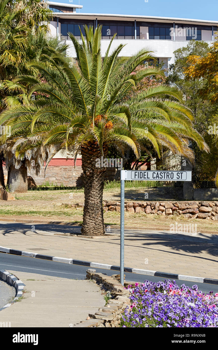 Fidel Castro street sign in Windhoek in Namibia, Afrika Stockfoto