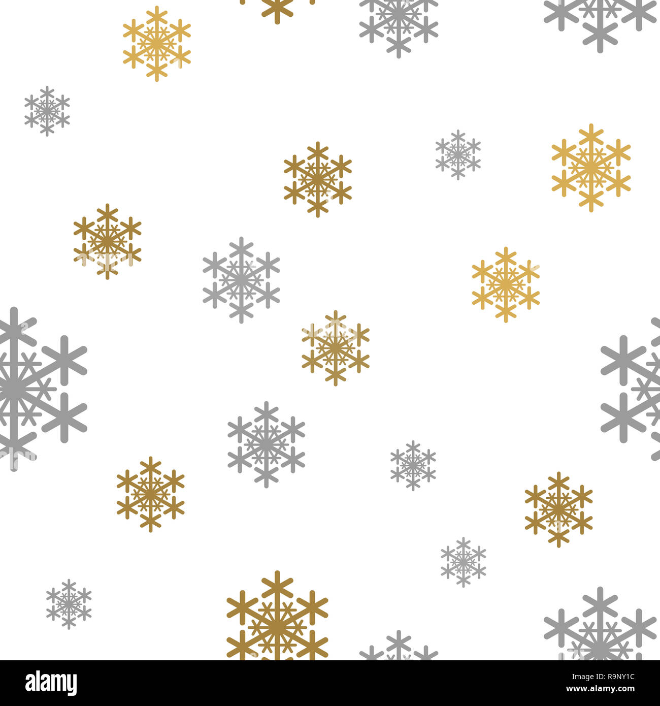 Nahtlose Muster gold grau Schnee auf weißem Hintergrund mit Frohe Weihnachten. Golden Grey Schneeflocken. Hintergrund für die Weihnachten und neues Jahr Stockfoto