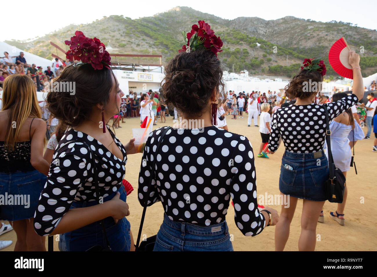 Festliche Stierkampf Festival im Mijas Pueblo Messe. Provinz Malaga, Costal del Sol. Andalusien, Südspanien. Europa Stockfoto