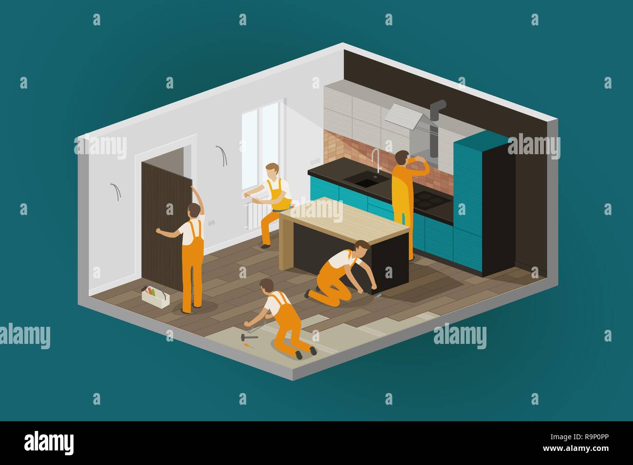 Sanierung, Reparatur. Bau, isometrische Vector Illustration Stock Vektor