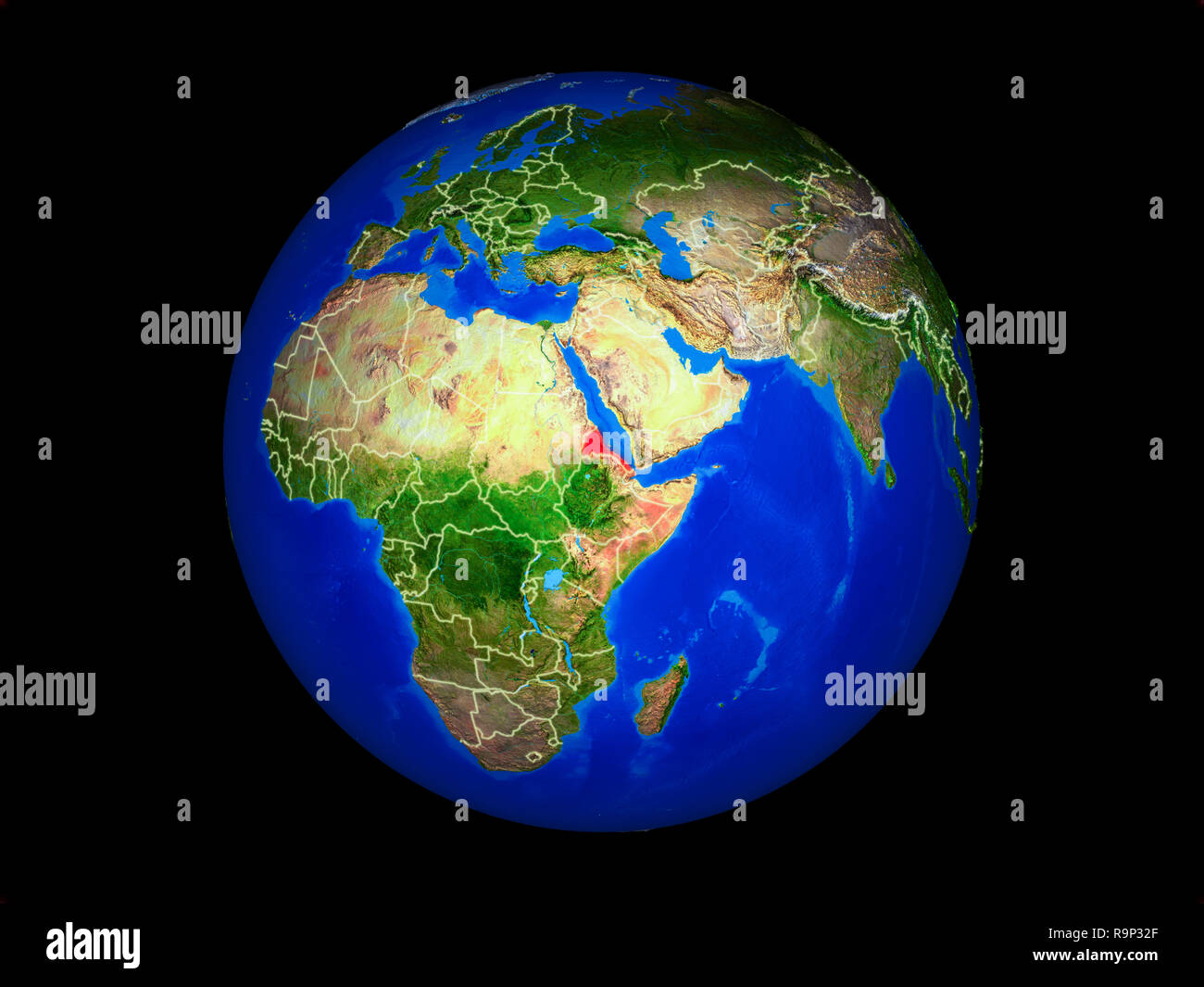 Eritrea auf dem Planeten Erde mit Ländergrenzen. Extrem detaillierte Planeten Oberfläche. 3D-Darstellung. Elemente dieses Bild von der NASA eingerichtet. Stockfoto