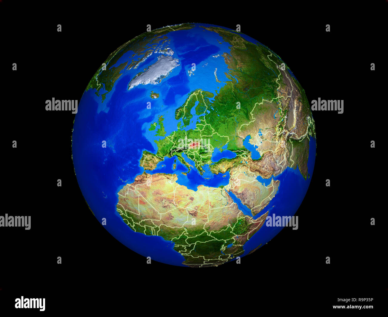Die Slowakei auf dem Planeten Erde mit Ländergrenzen. Extrem detaillierte Planeten Oberfläche. 3D-Darstellung. Elemente dieses Bild von der NASA eingerichtet. Stockfoto