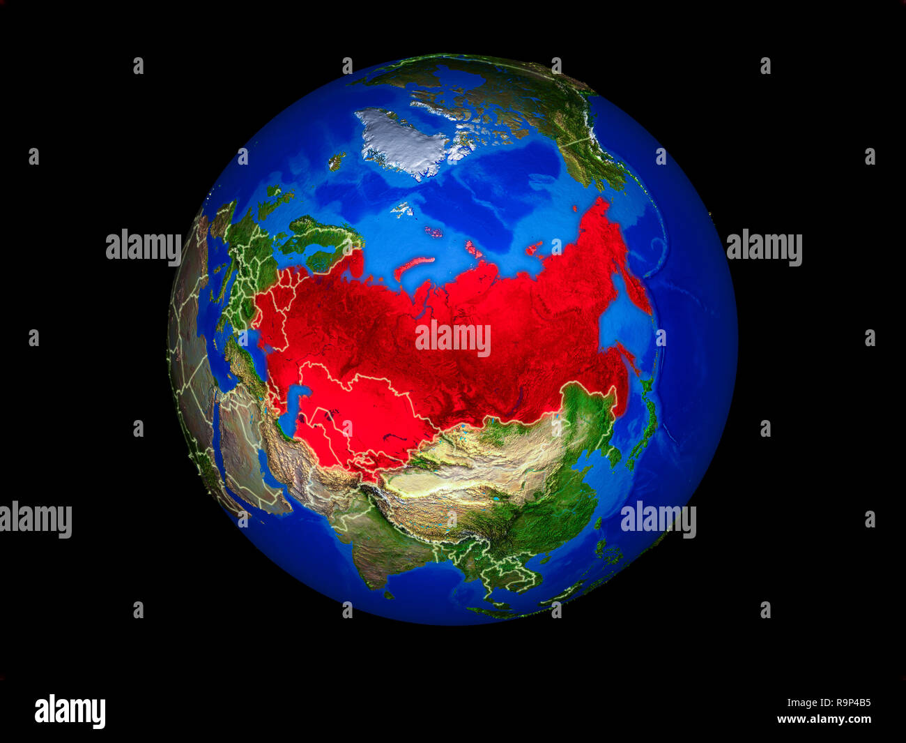 Der ehemaligen Sowjetunion auf dem Planeten Erde mit Ländergrenzen. Extrem detaillierte Planeten Oberfläche. 3D-Darstellung. Elemente dieses Bild eingerichtet Stockfoto