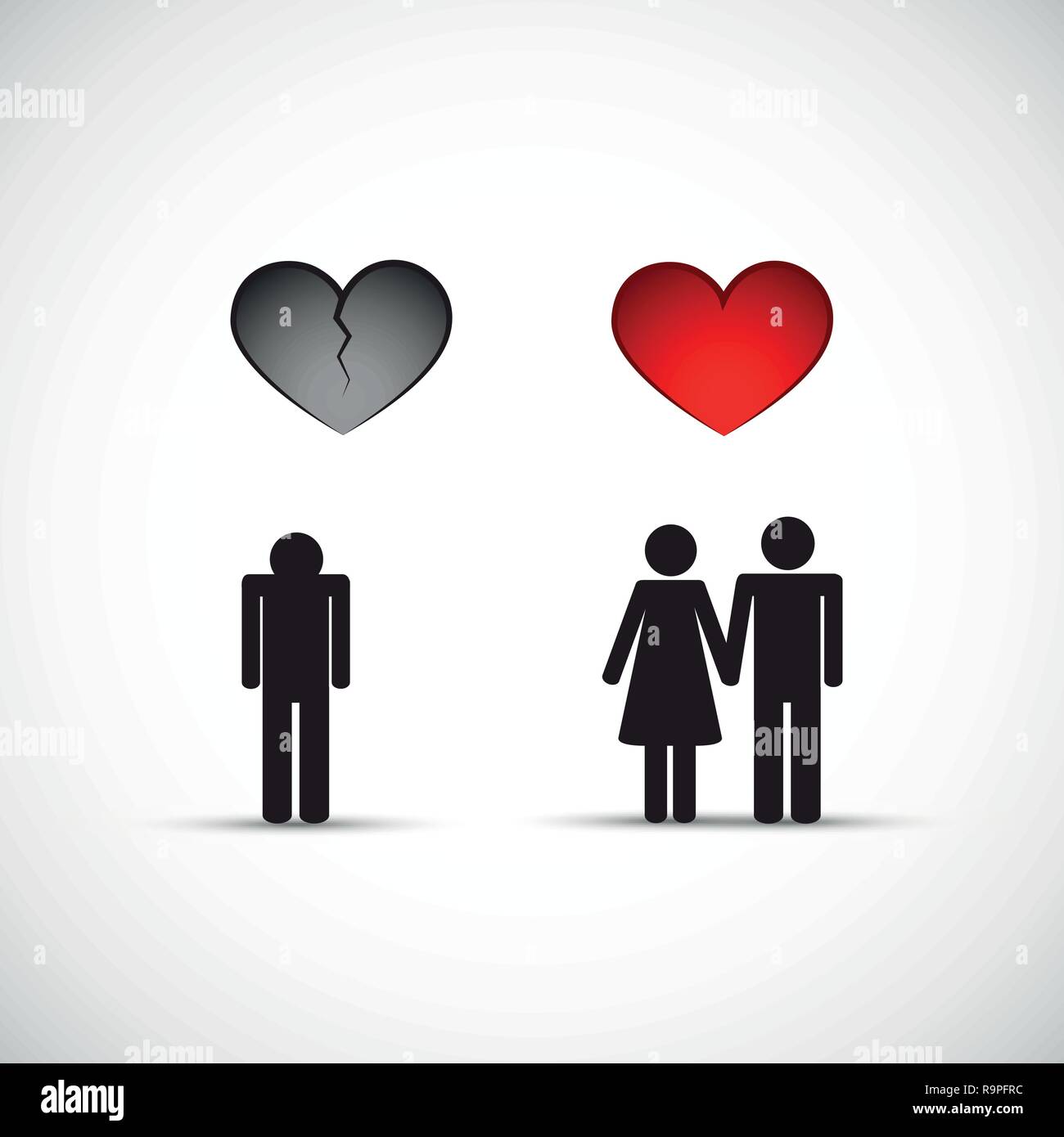 Scheidung und eine neue Beziehung gebrochenes Herz Mann traurig Vektor-illustration EPS 10. Stock Vektor