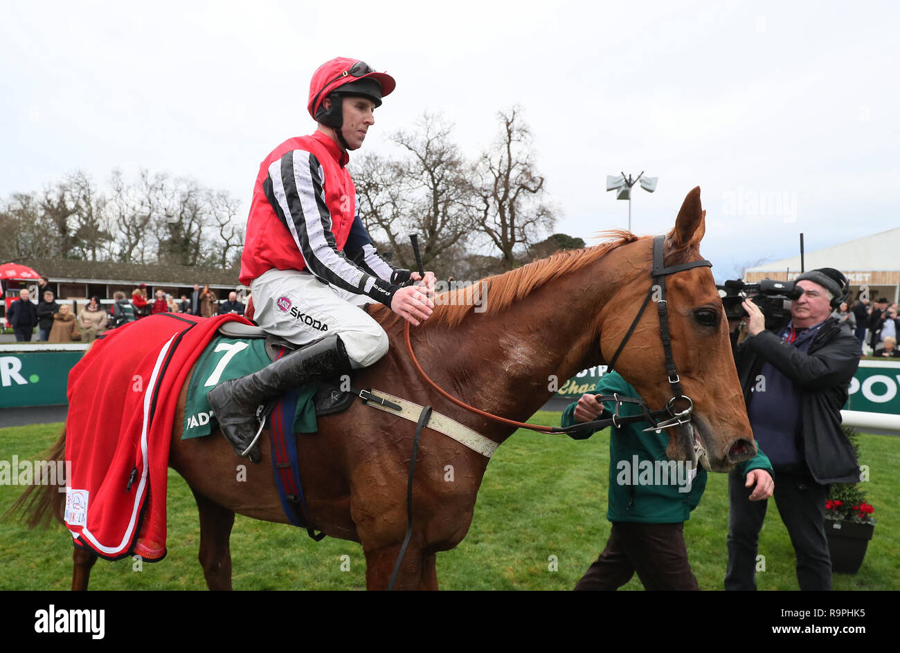 Einfach Ned und Jockey Mark Walsh (in der Parade Ring links) Nach dem Gewinn der Paddy Rewards Club ugar Paddy' Steeplechase in Tag zwei des Leopardstown Weihnachten Festival an der Rennbahn Leopardstown. Stockfoto