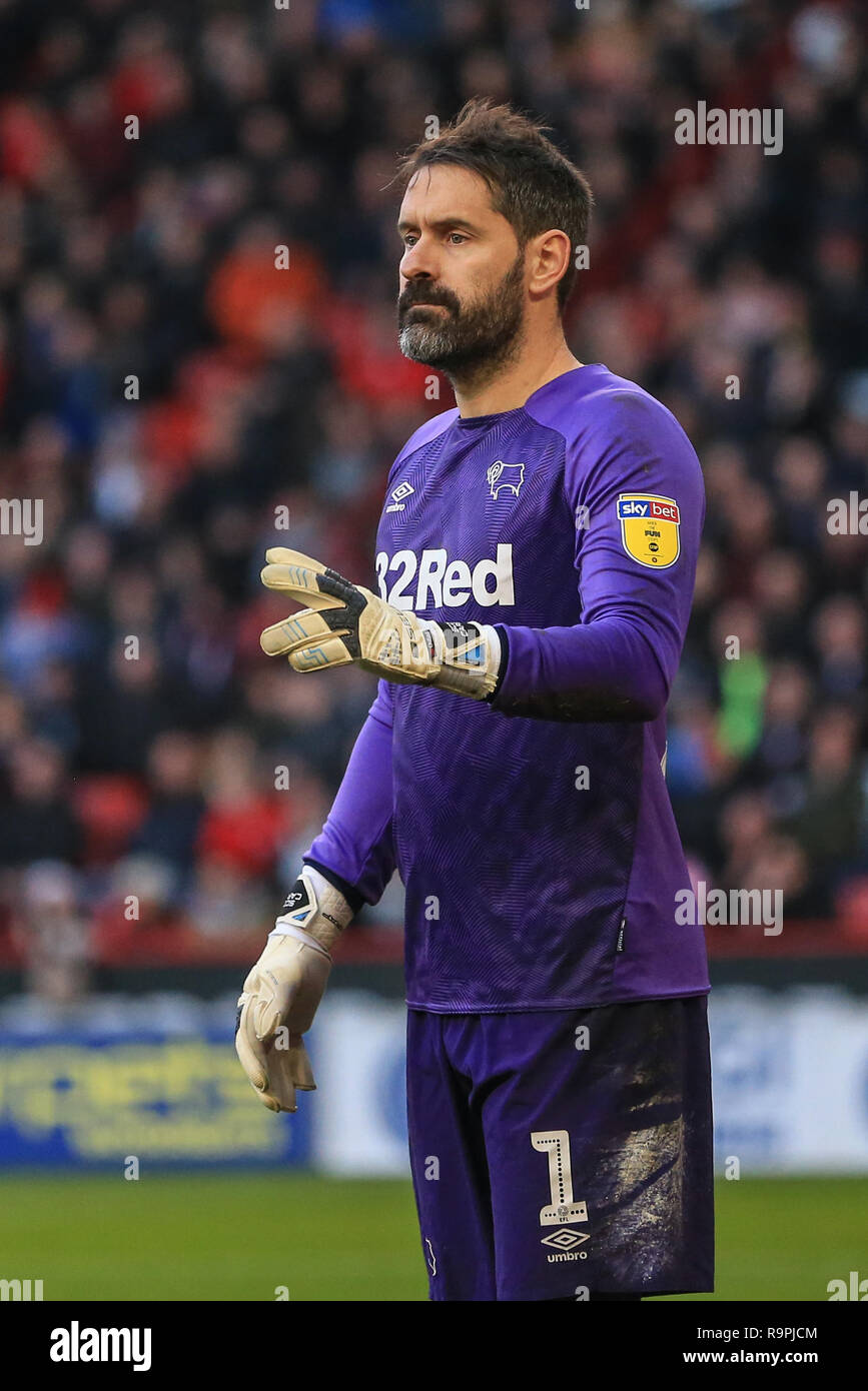 26. Dezember 2018, Bramall Lane, Sheffield, England; Sky Bet Meisterschaft, Sheffield United vs Derby; Scott Carson (01) von Derby County Credit: Mark Cosgrove/News Bilder der Englischen Football League Bilder unterliegen DataCo Lizenz Stockfoto