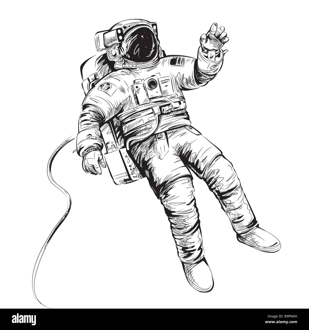 Kosmonaut oder Astronaut im Raumanzug. Vector Illustration auf weißen isoliert. Stock Vektor