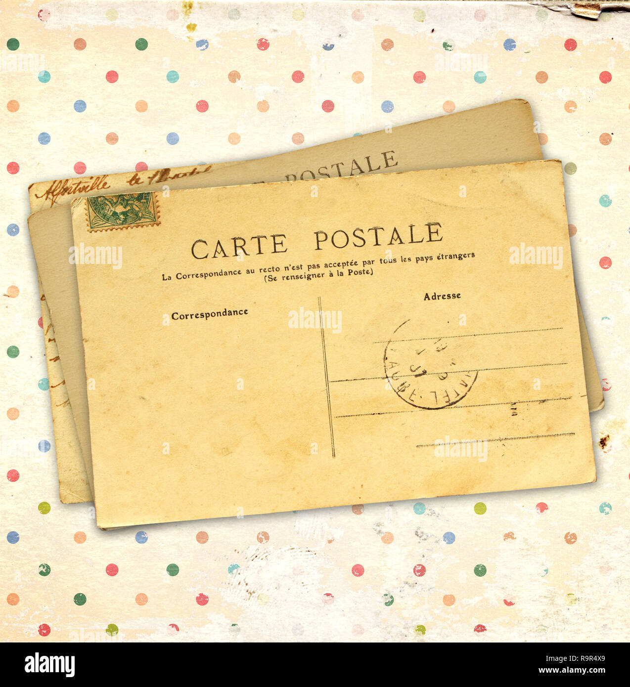 Grunge retro Hintergrund mit Papier Textur mit dots Muster und vintage Post karten Stockfoto