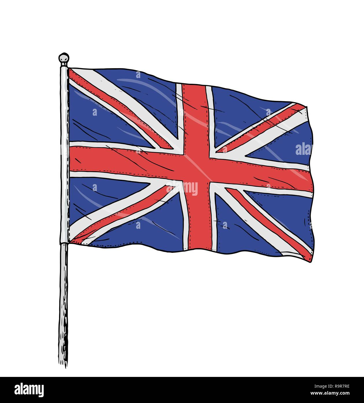 Flagge des Vereinigten Königreichs farbige Zeichnung - vintage wie Abbildung: Britische Flagge - Union Jack. Kontur auf weißem Hintergrund. Stock Vektor