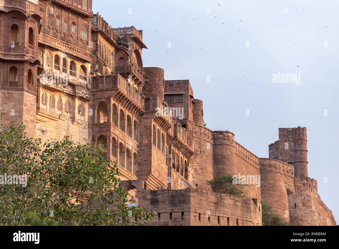 Mehrangarh (oder Mehran) Fort in Jodhpur ist eine der größten Festungen in Indien. Jodhpur, Rajasthan, Indien. Stockfoto