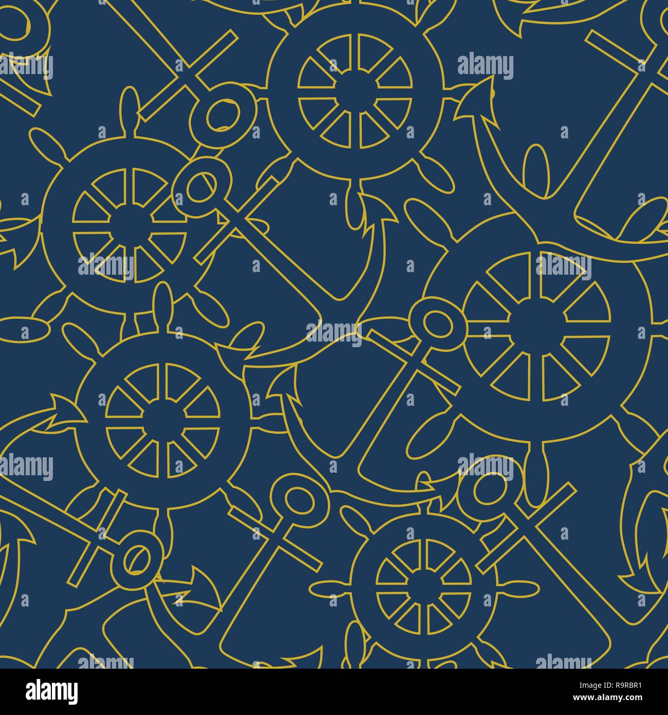 Räder und Anker in navy blue background Vektor nahtlose Muster. Stock Vektor