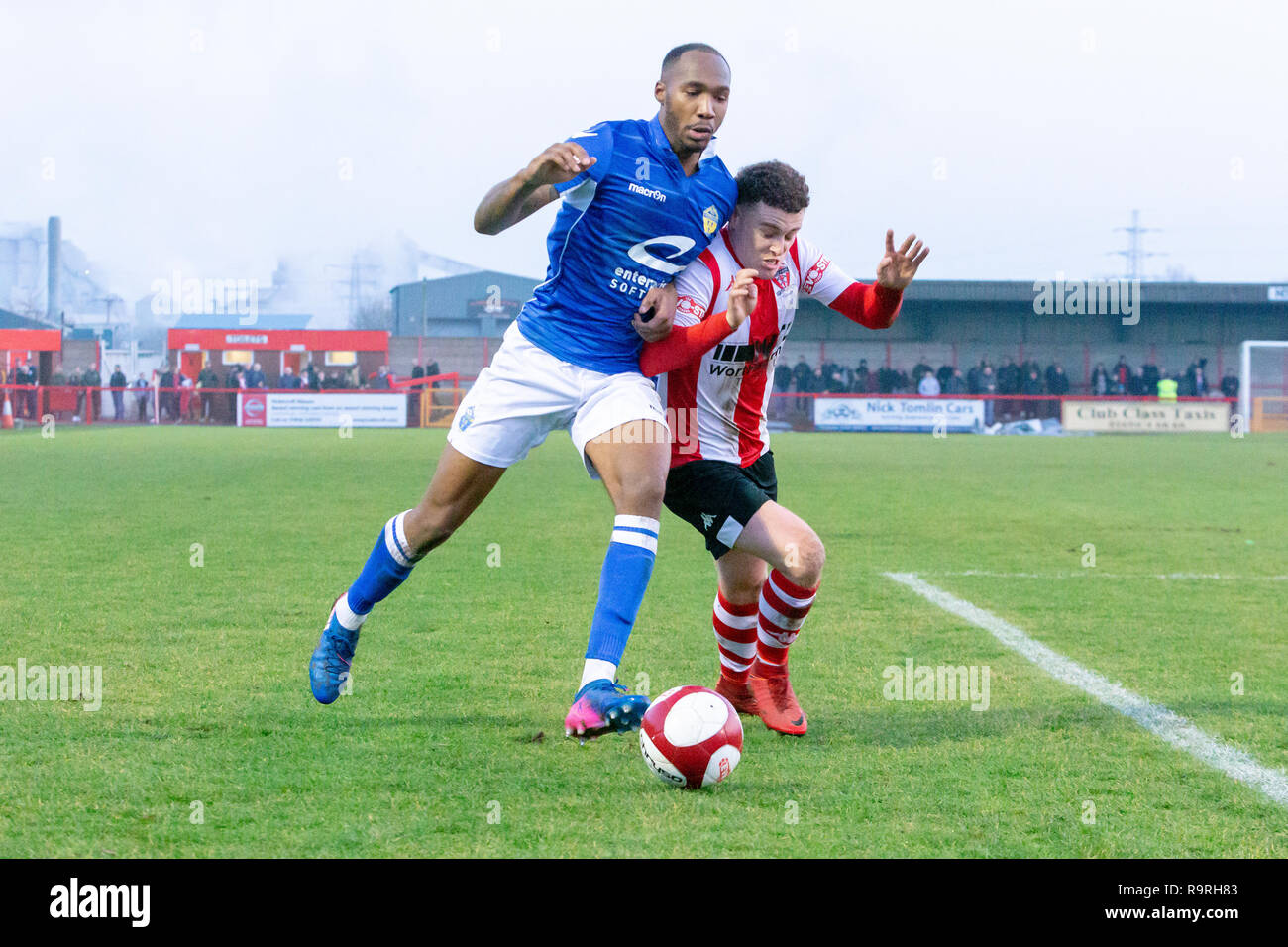 Boxing Day - Mittwoch, 26. Dezember 2018. Lokale Derby Fußballspiel zwischen Witton Albion und Warrington Stadt Stockfoto