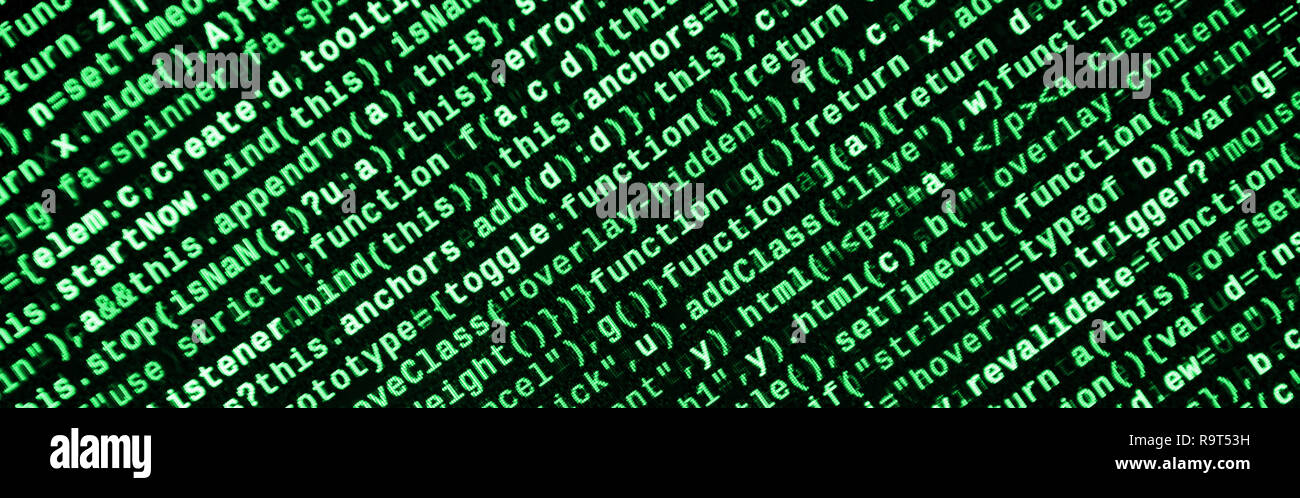 Javascript Funktionen, Variablen, Objekte. Monitor Nahaufnahme der Funktion Source Code. IT-Arbeitsplatz. Große Daten- und Internet der Dinge Trend. HTM Stockfoto