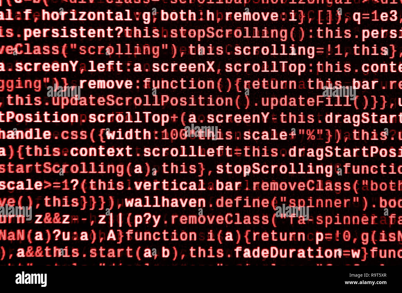 Javascript Funktionen, Variablen, Objekte. Monitor Nahaufnahme der Funktion Source Code. IT-Arbeitsplatz. Große Daten- und Internet der Dinge Trend. HTM Stockfoto