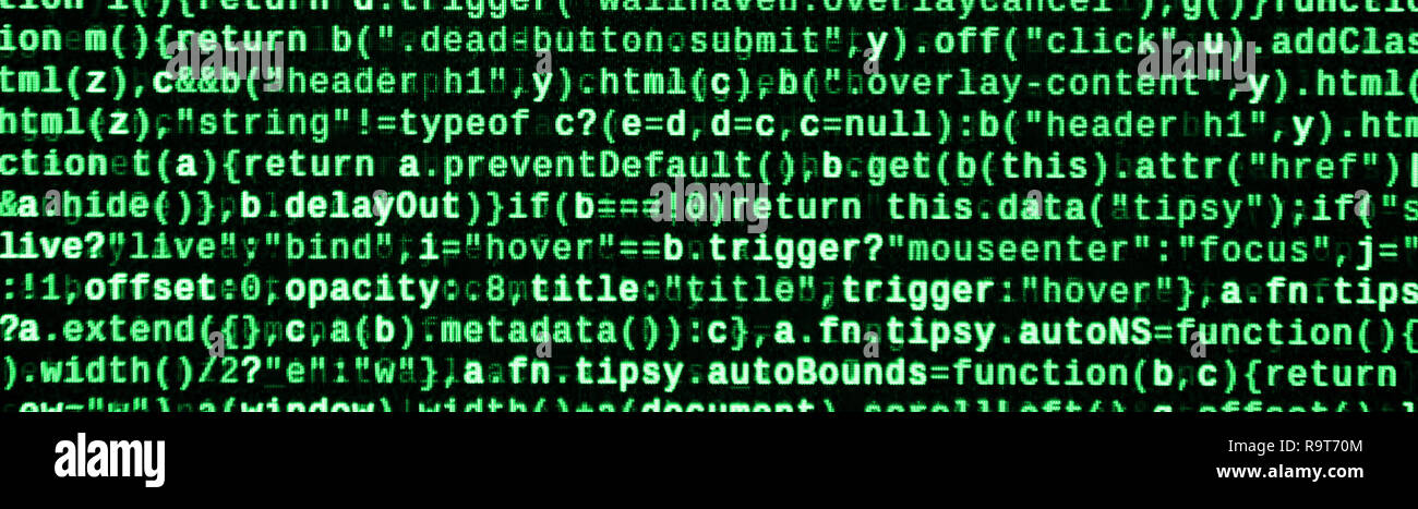 Javascript Funktionen, Variablen, Objekte. Monitor Nahaufnahme der Funktion Source Code. IT-Arbeitsplatz. Große Daten- und Internet der Dinge Trend. HTM Stockfoto