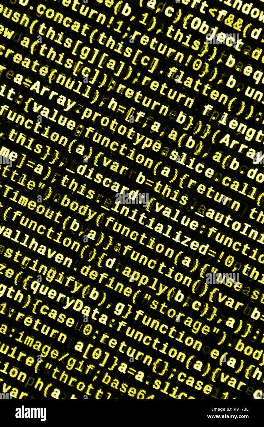 Javascript Funktionen, Variablen, Objekte. Monitor Nahaufnahme der Funktion Source Code. IT-Arbeitsplatz. Große Daten- und Internet der Dinge Trend. HTM Stockfoto