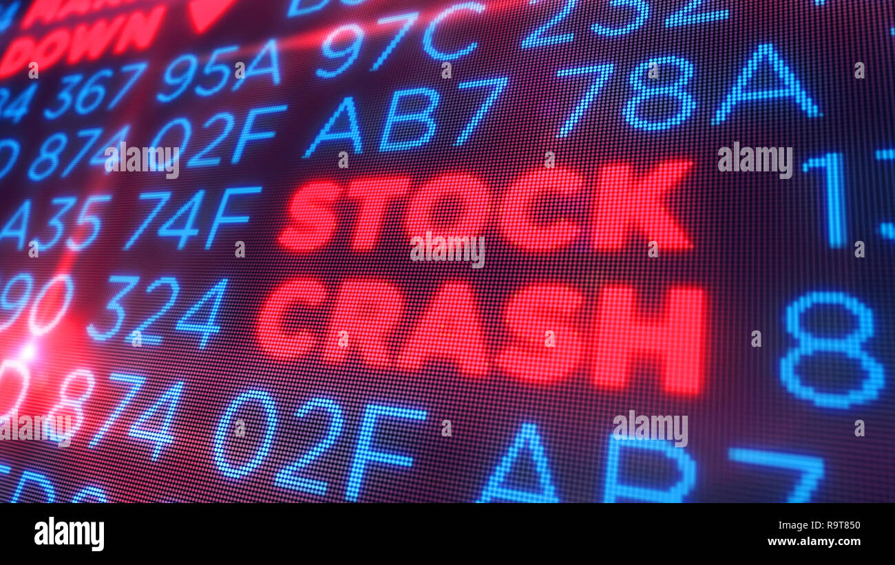 Stock Crash und Märkte Krise Konzept. Wirtschaft Absturz und Rezession 3D-Abbildung. Pixel Stil. Stockfoto