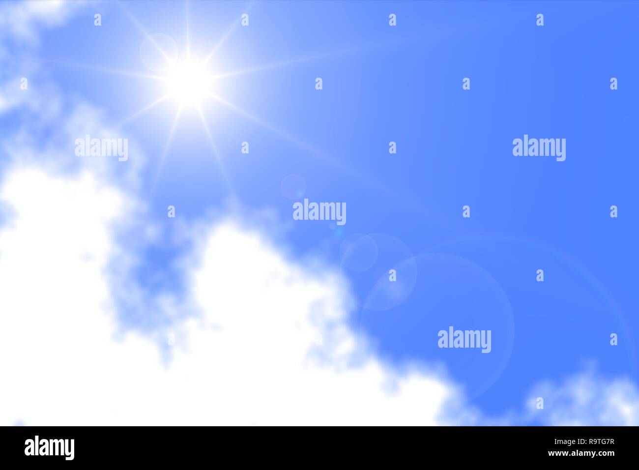 Verschwommen scheint die Sonne am blauen Himmel inmitten von Cloud, abstrakten Hintergrund Stockfoto