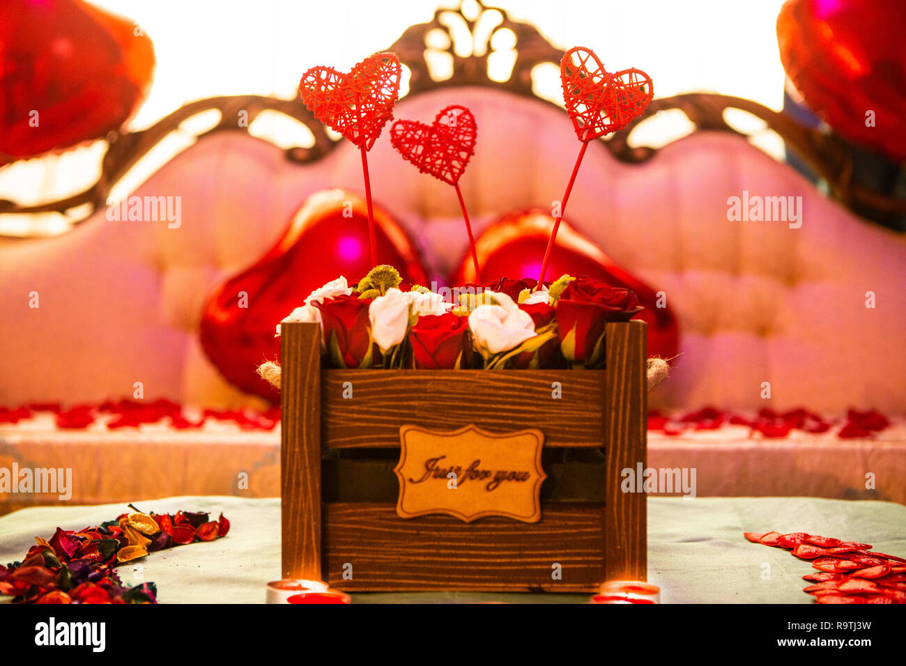 Romantischer Hochzeitstag Dekoration Stockfoto