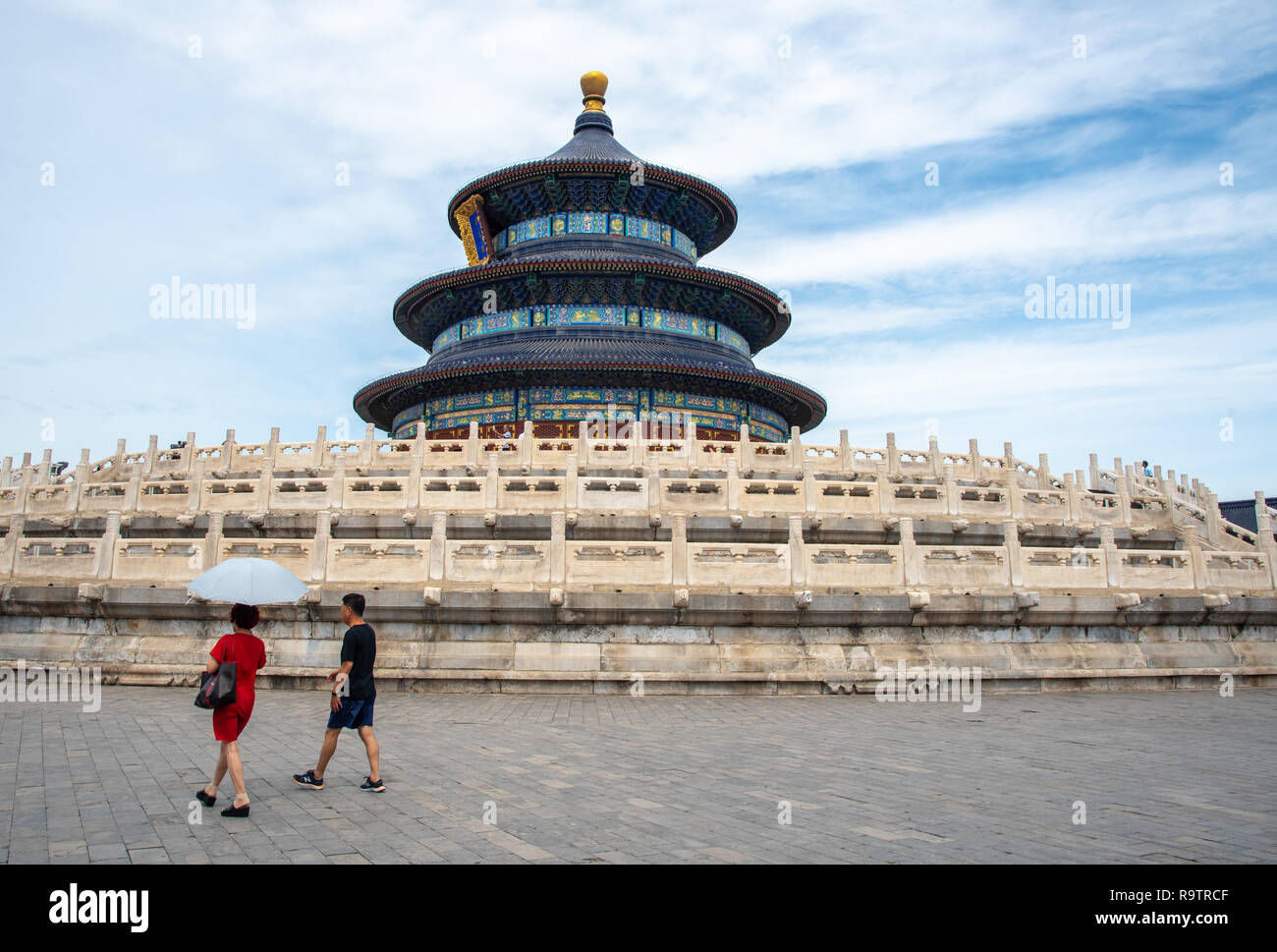Peking, China - 8. Juni 2018: Panoramablick auf das Bild des berühmten religiösen Wahrzeichen der Himmelstempel in Peking, China in Asien. Stockfoto