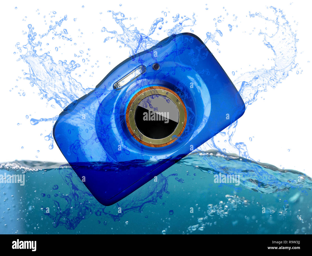 Wasserfeste kompakte Digitalkamera Spritzwasser in Wasser Stockfoto