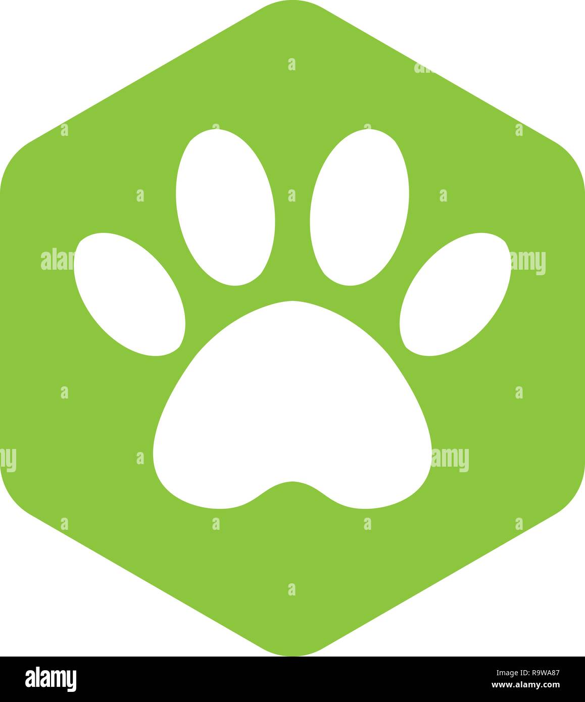 Tier footprint sechseckige. Grüne vektor Hexagon-form Symbol mit den Tieren. Katze Pfote Symbole isoliert. Stock Vektor