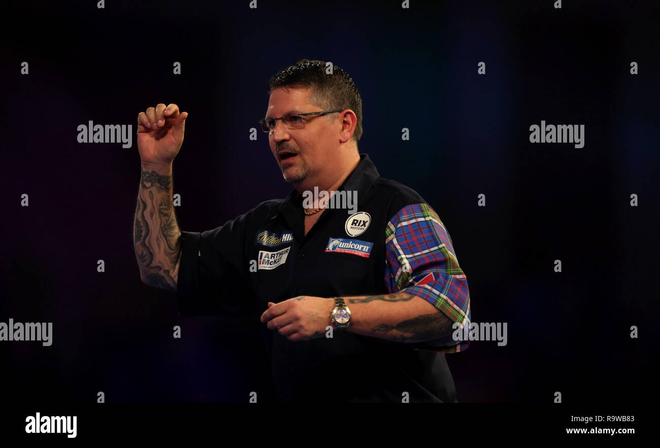 Gary Anderson bei Tag zwölf der William Hill World Darts-WM im Alexandra Palace, London zu reagieren. PRESS ASSOCIATION Foto. Bild Datum: Donnerstag, 27 Dezember, 2018. Photo Credit: Steven Paston/PA-Kabel Stockfoto