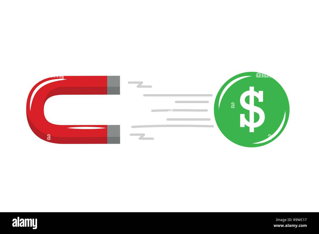 Magnetkraft zieht Dollar Münze Erfolg Strategie Anziehung auf weißem Hintergrund Vector Illustration Stock Vektor