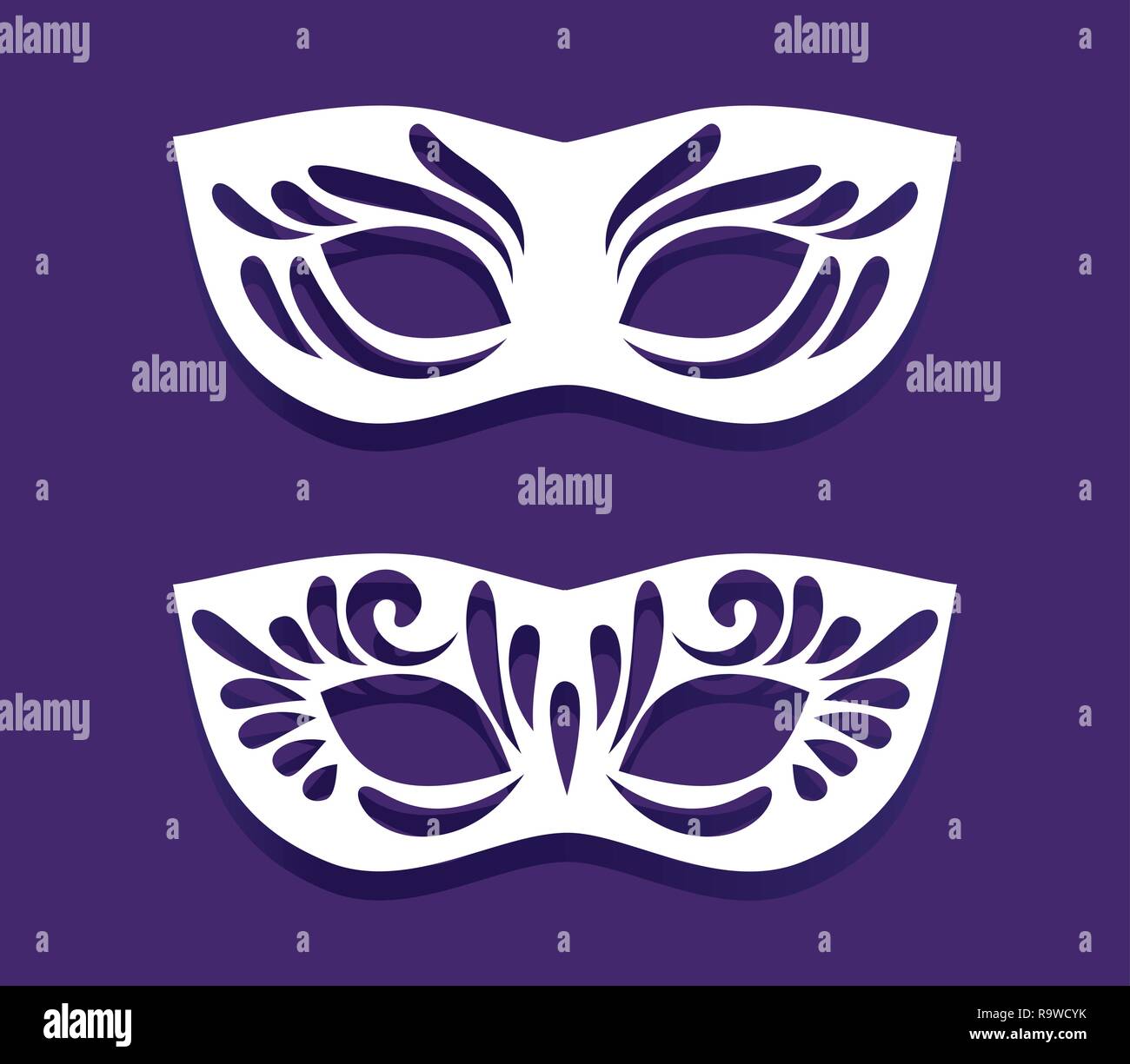 Karneval Maske für Laserschneiden. Weißen Icons Stock Vektor
