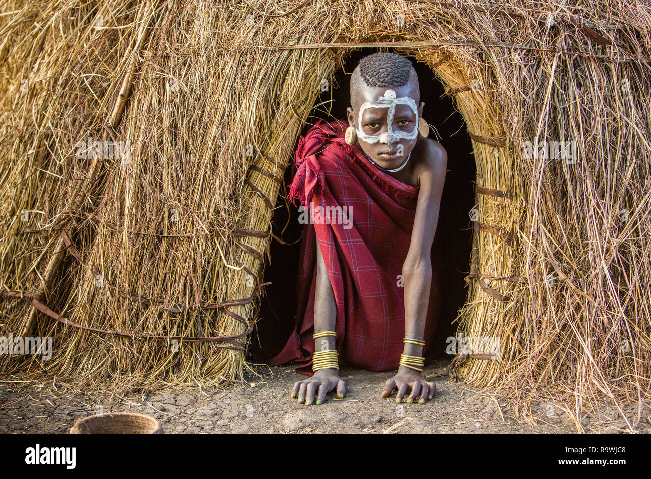 Mursi Stamm Omo Valley, Äthiopien Stockfoto