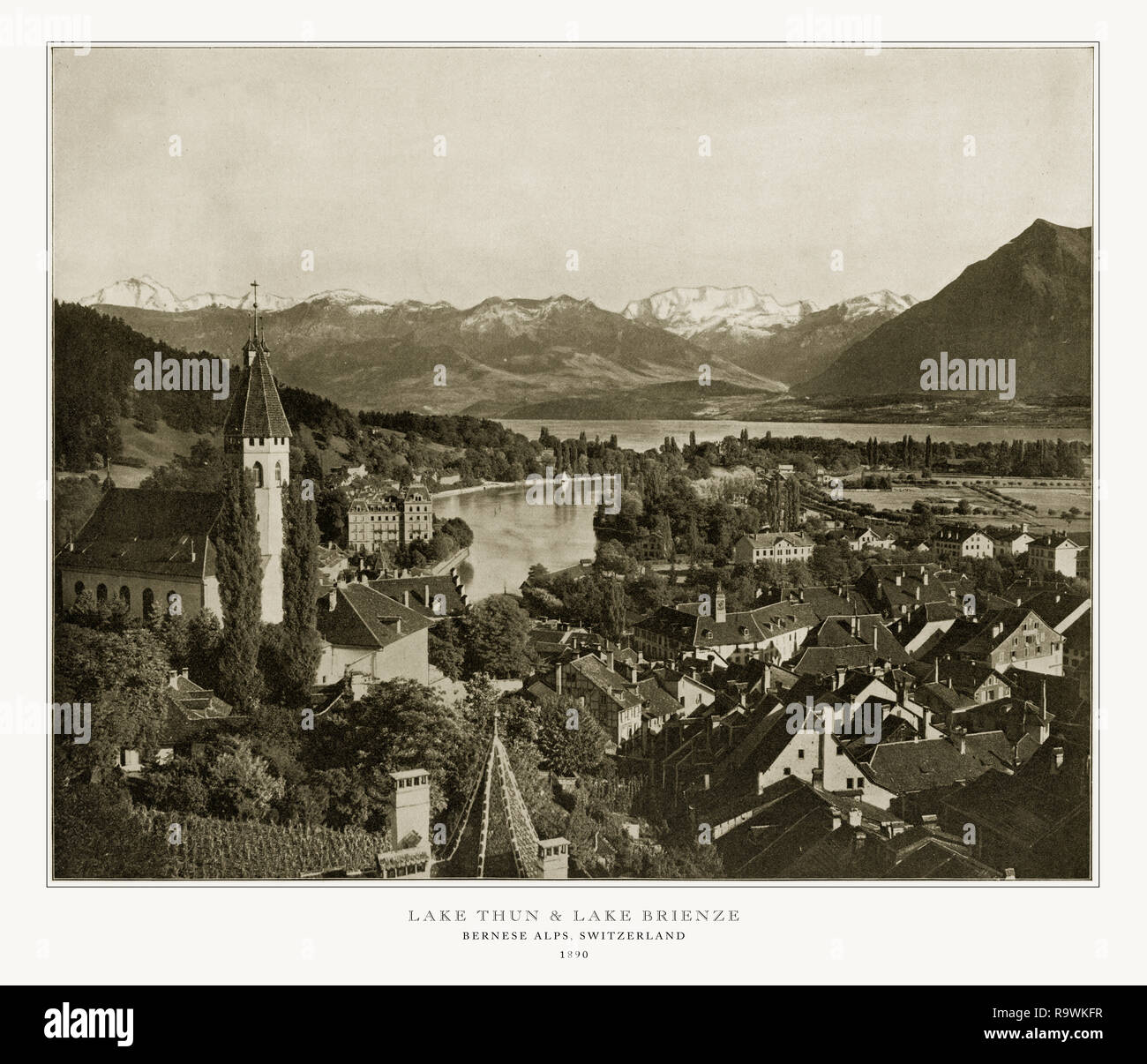 Thunersee und die Berner Alpen, Schweiz, antike Schweizer Fotografie, 1893  Stockfotografie - Alamy