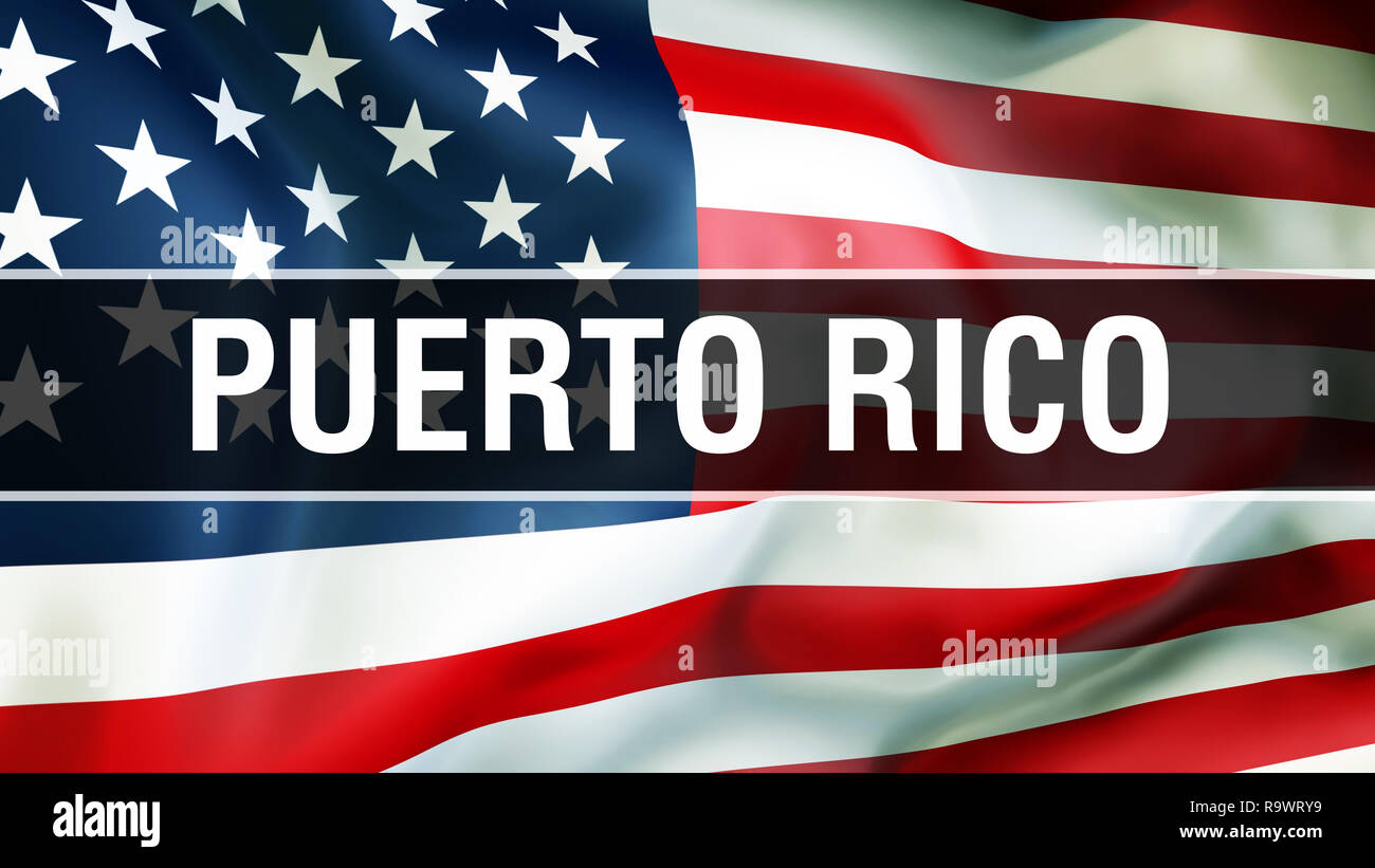 Puerto Rico Zustand auf einer USA-Flagge im Hintergrund, 3D-Rendering. Vereinigte Staaten von Amerika Fahne im Wind. Stolz, Amerikanische Fahne Winken, uns Puerto Rico Stockfoto