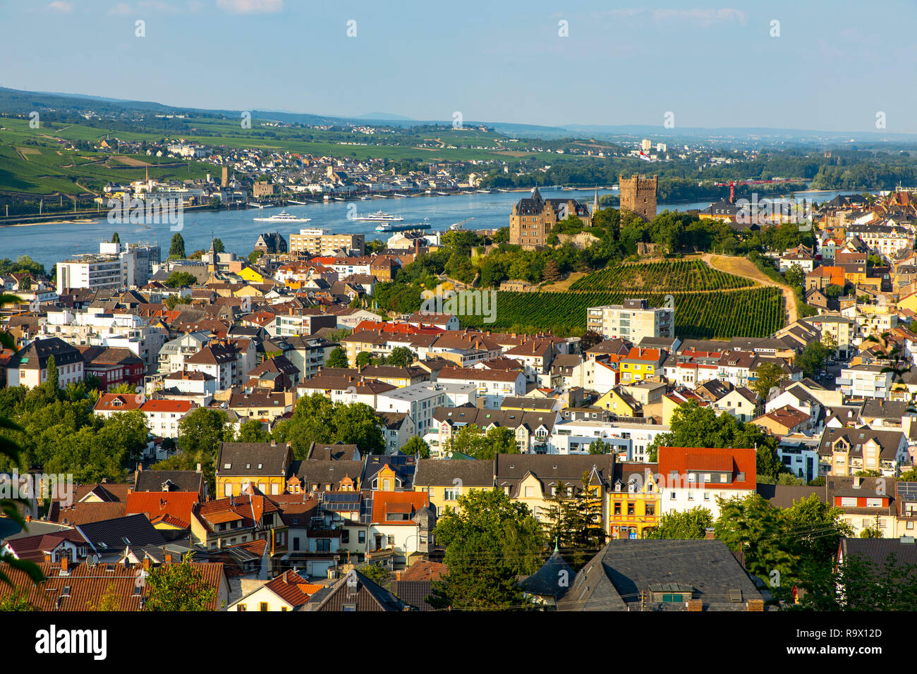 Bingen am Rhein, Oberes Mittelrheintal, UNESCO-Weltkulturerbe, hinter RŸdesheim, Burg Klopp, Stockfoto