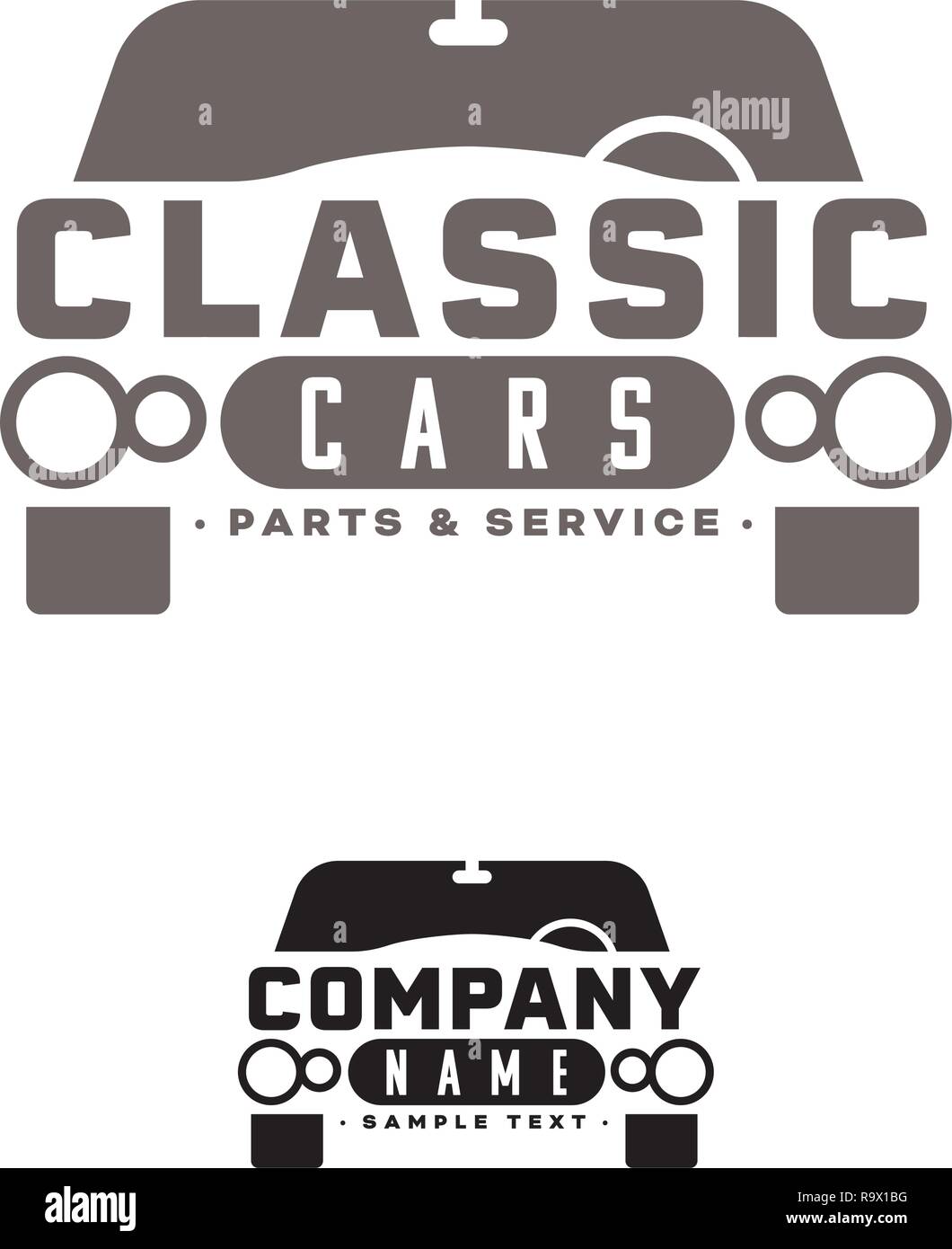 Unternehmen vector logo Vorlage für Oldtimer Händler oder Garage mit klassischen Limousine. Mustertext auf separaten Layer. Stock Vektor