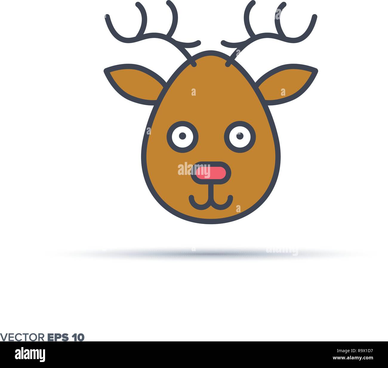 Cute deer Gesicht Umrisse vektor Icon mit Farbe füllen. Lustige Tier Abbildung. Stock Vektor
