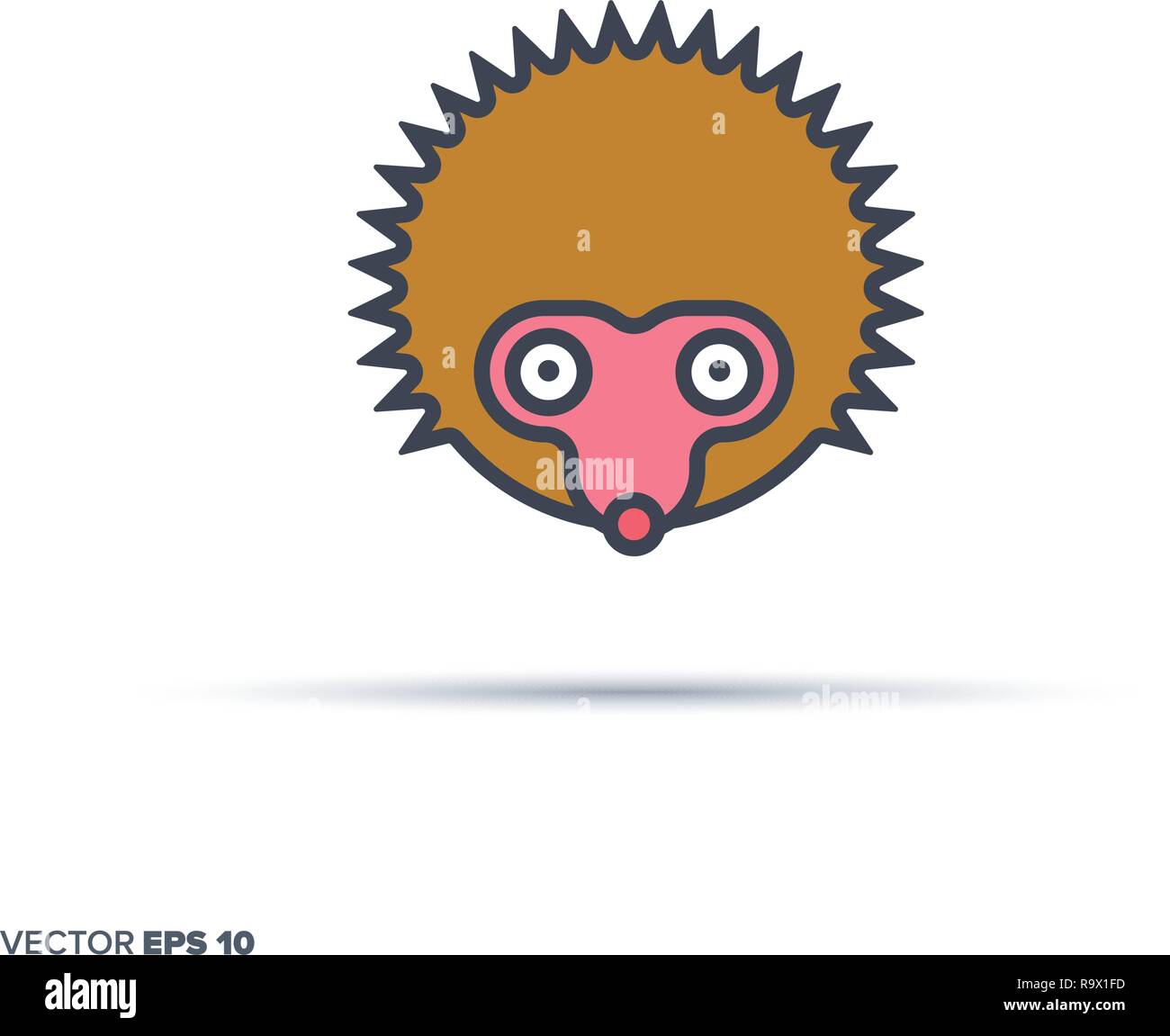 Süße igel Gesicht Umrisse vektor Icon mit Farbe füllen. Lustige Tier