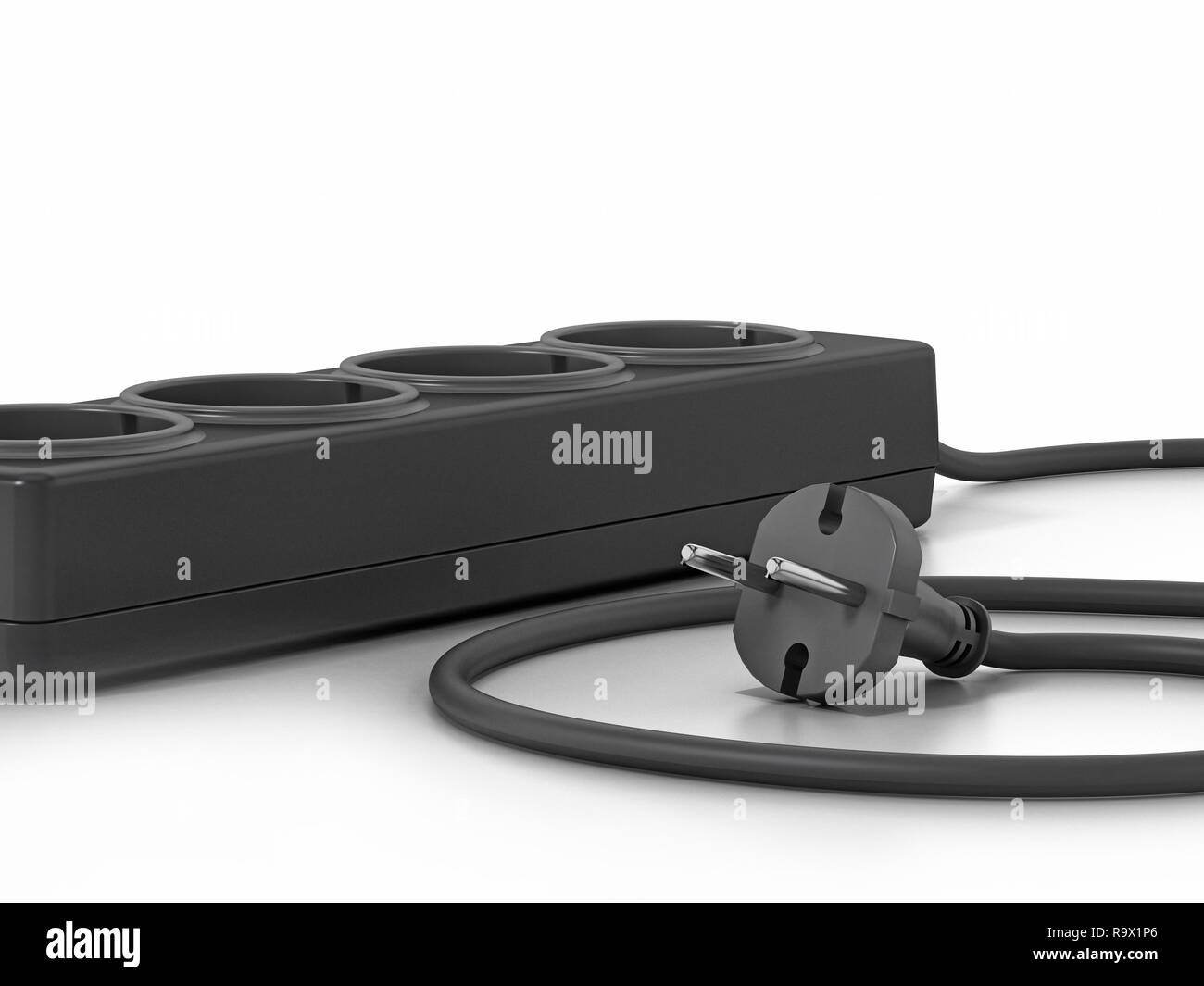 Netzstecker auf weißem Hintergrund. 3D-Darstellung. Stockfoto