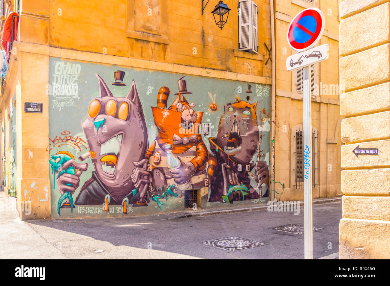 Wandmalereien und Graffiti in Marseille, Südfrankreich, Frankreich Stockfoto