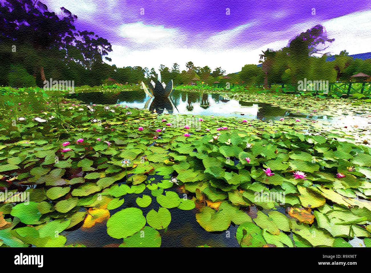 Aquarell Wirkung der Blaue Lotus Wasser Garten Victoria Australien Stockfoto