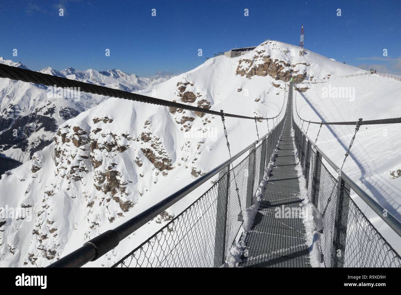 Stubnerkogel Suspension Bridge. Bad Gastein, Österreich. Skistation in Europa. Hohe Tauern (Nationalpark Hohe Tauern) Gebirge in den Alpen. Stockfoto